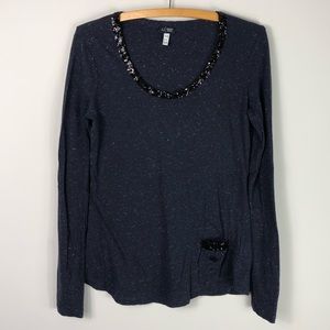 Armani Jeans Blue Scoop Neck Shirt Sequins 416